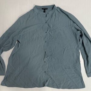 Eileen Fisher Button Down Shirt Womens Medium  Gray 100% Silk